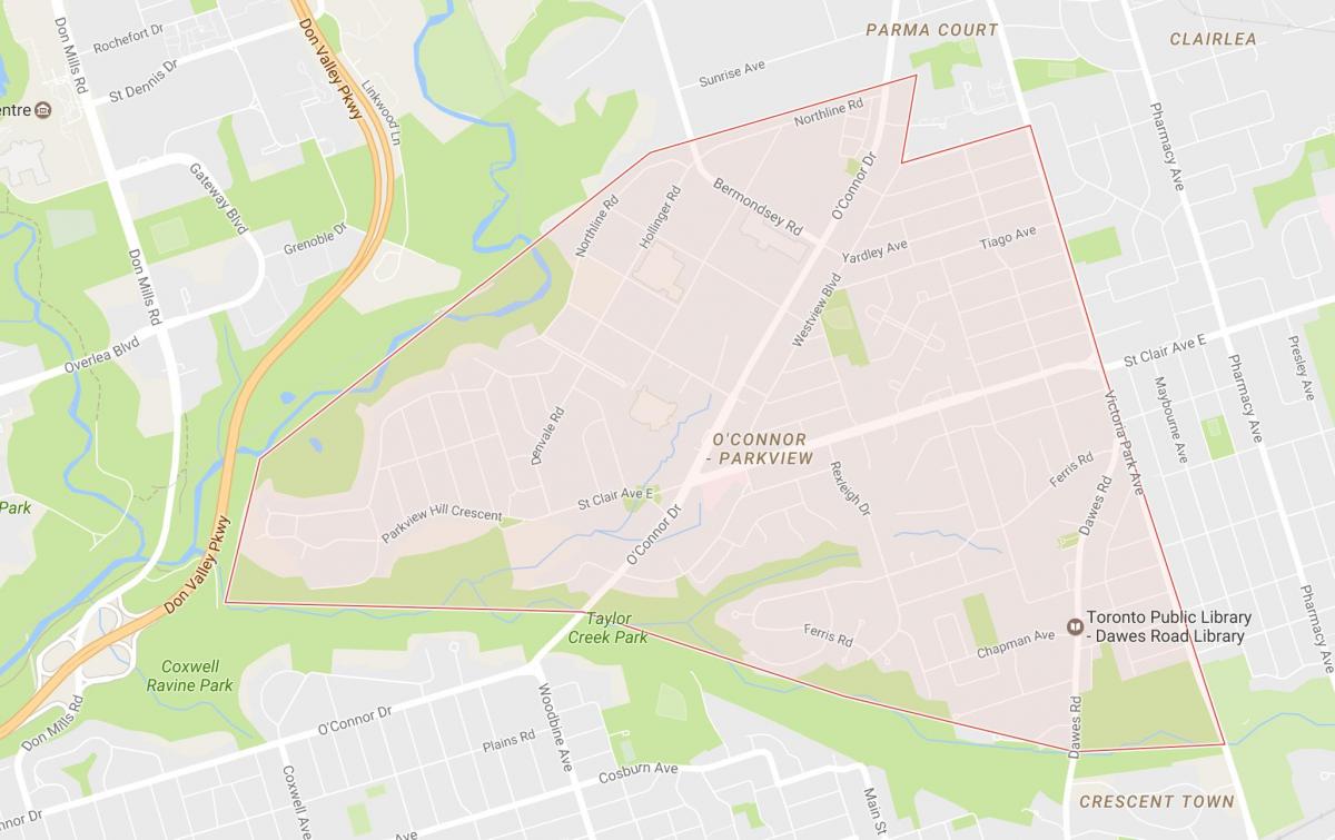 Žemėlapis O ' connor–Parkview kaimynystės Toronto