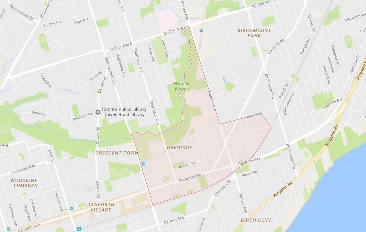 Žemėlapis Oakridge kaimynystės Toronto