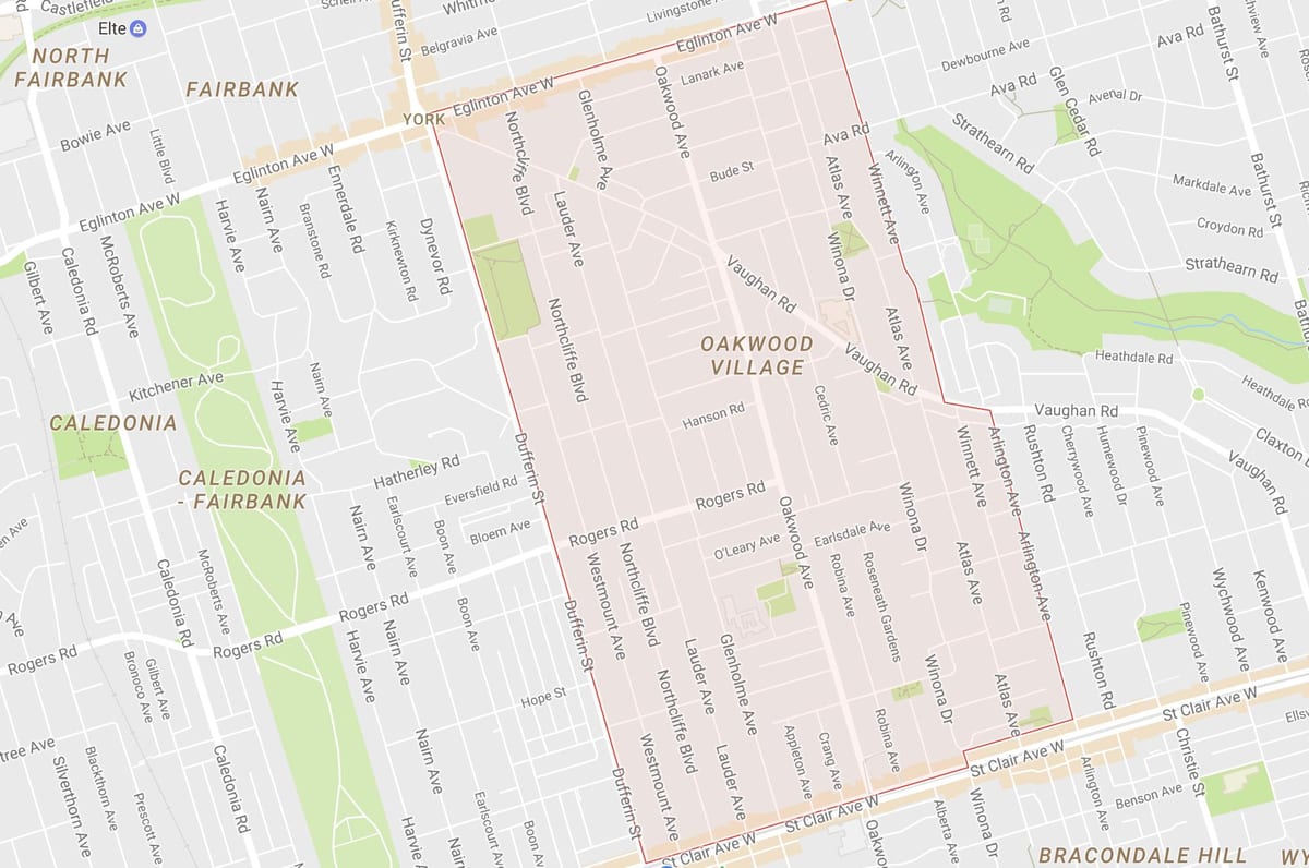 Žemėlapis Oakwood–Vaughan kaimynystės Toronto