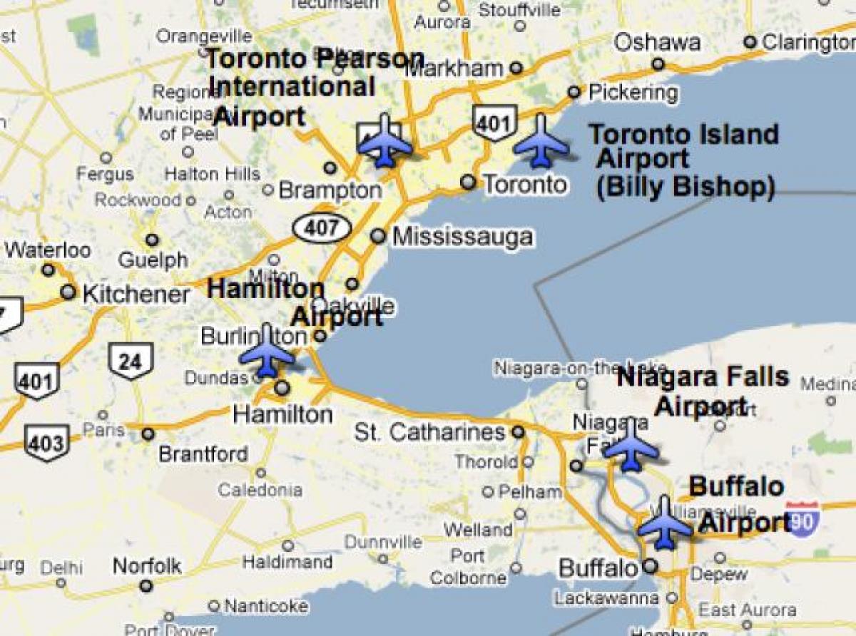 Žemėlapis oro Uostų netoli Toronto