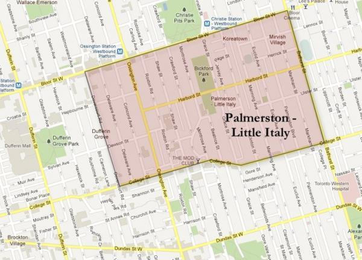 Žemėlapis Palmerston mažoji Italija Toronto