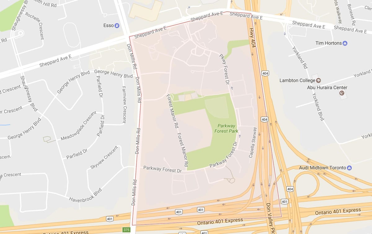 Žemėlapis Parkway Miško kaimynystės Toronto