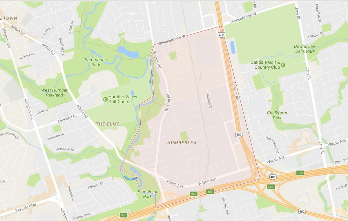 Žemėlapis Pelmo Parkas – Humberlea kaimynystės Toronto