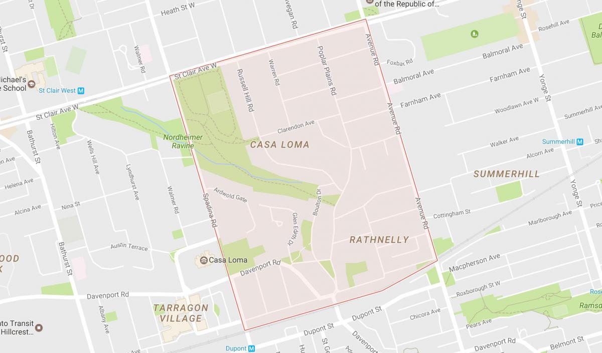 Žemėlapis South Hill kaimynystės Toronto