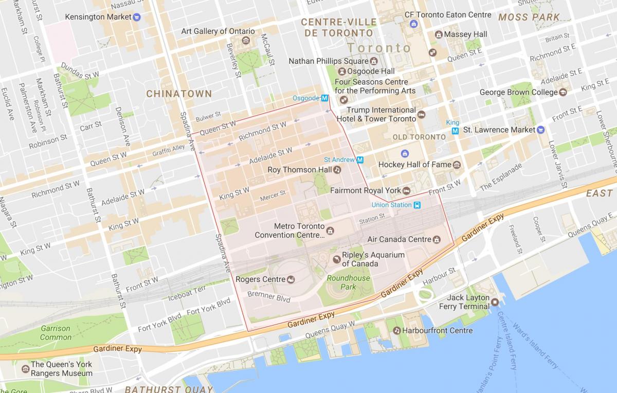 Žemėlapis Pramogų Rajonas kaimynystėje Toronto