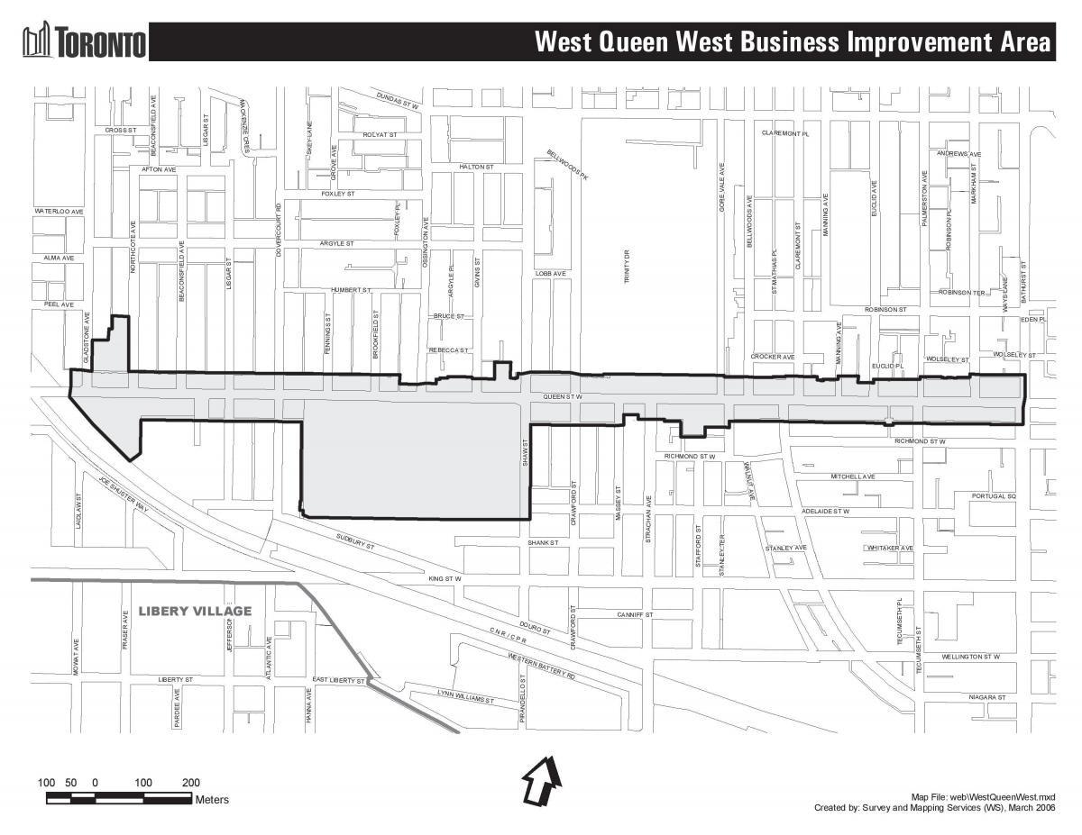 Žemėlapis Queen street west, Toronto