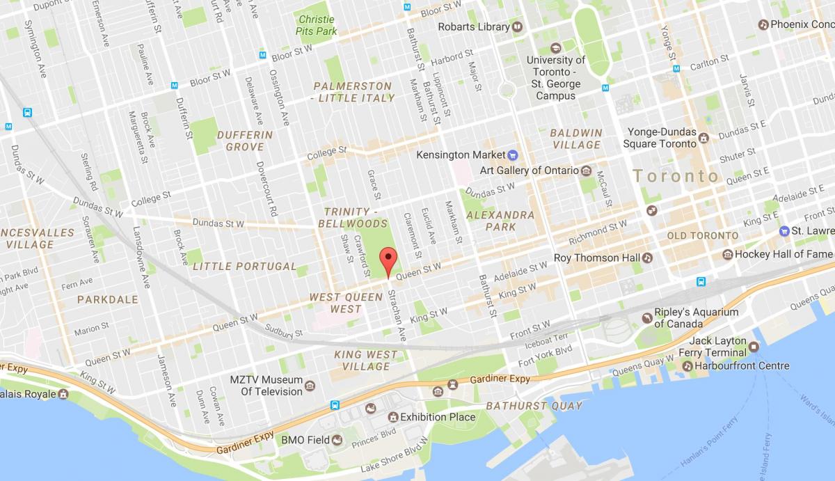 Žemėlapis Queen Street West kaimynystės Toronto