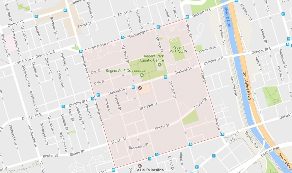 Žemėlapis Regent Parko kaimynystės Toronto