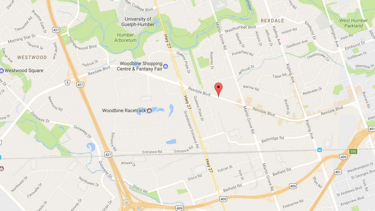 Žemėlapis Rexdale boulevard Toronto