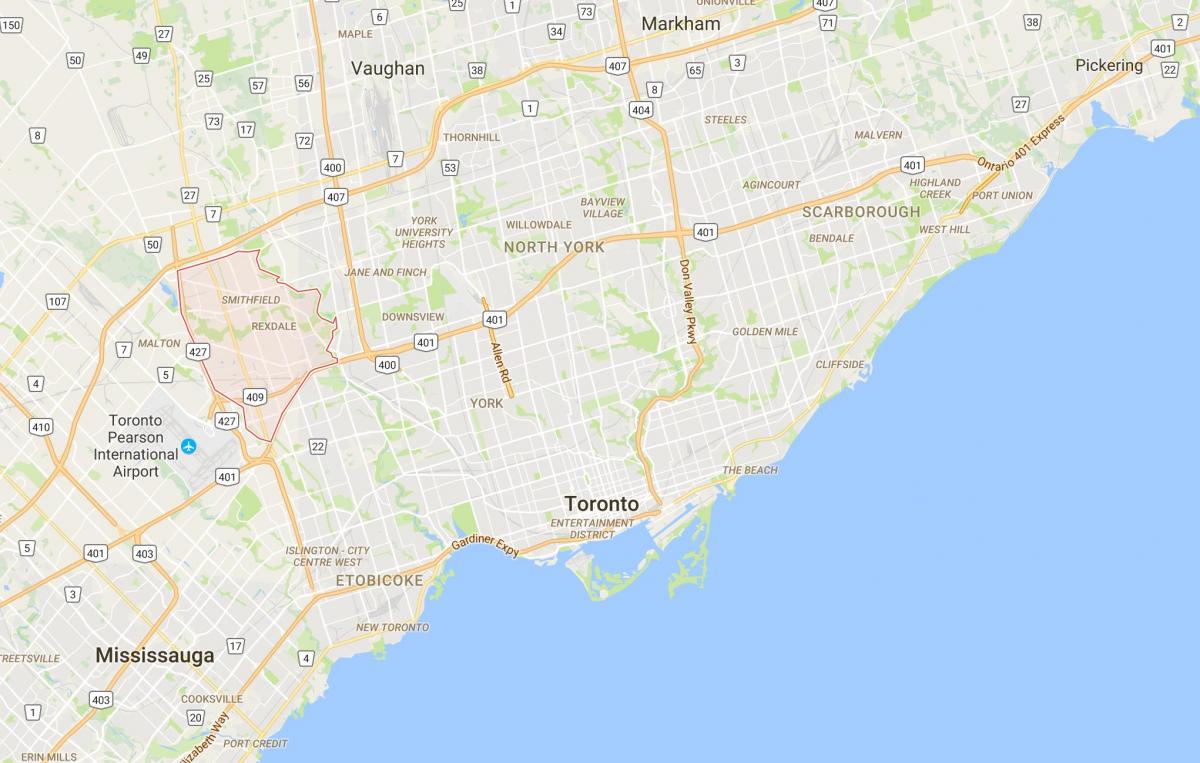 Žemėlapis Rexdale rajono Toronto