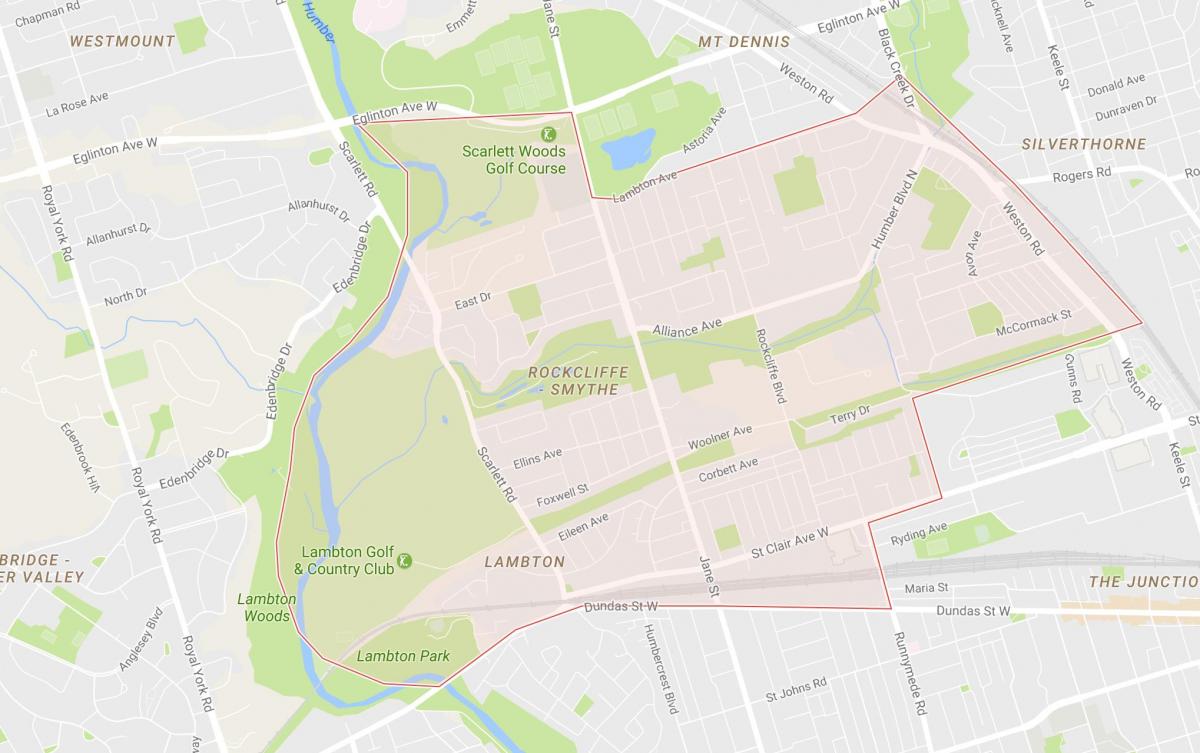 Žemėlapis Rockcliffe–Smythe kaimynystės Toronto