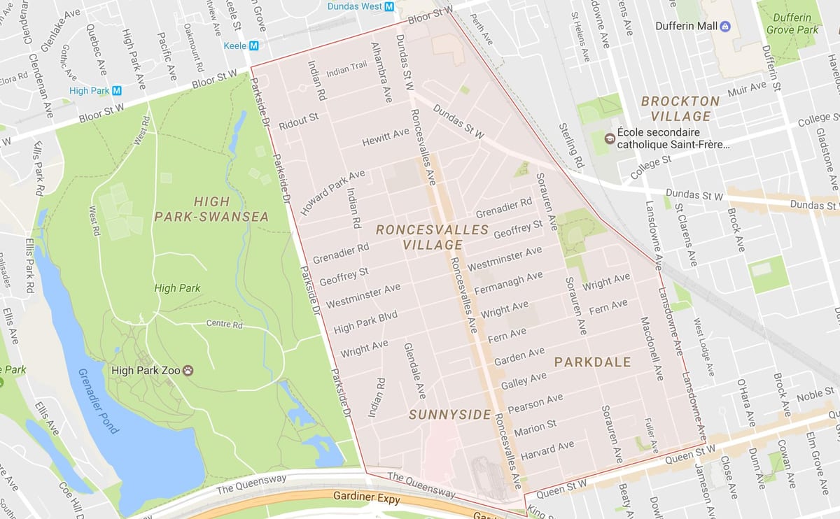 Žemėlapis Roncesvalles kaimynystės Toronto