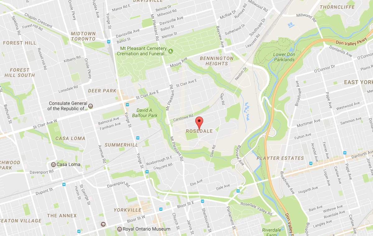 Žemėlapis Rosedale kaimynystės Toronto