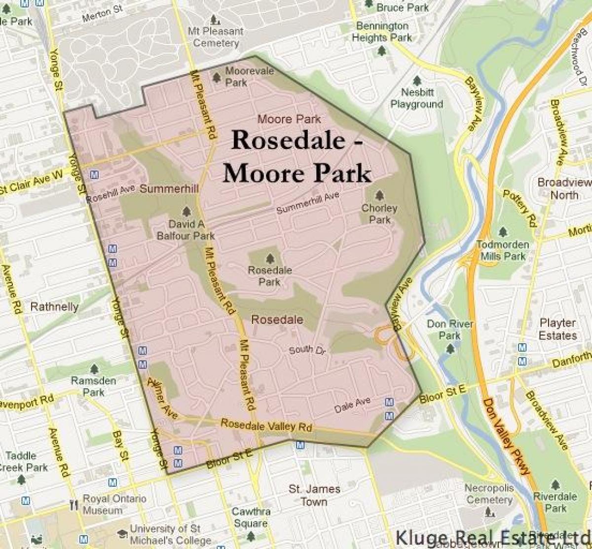 Žemėlapis Rosedale Moore Parkas, Toronto