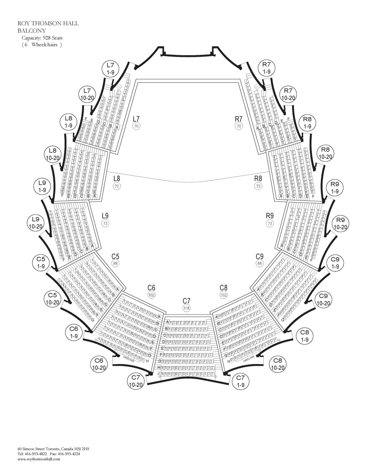 Žemėlapis Roy Thomson Hall balkonas Toronto