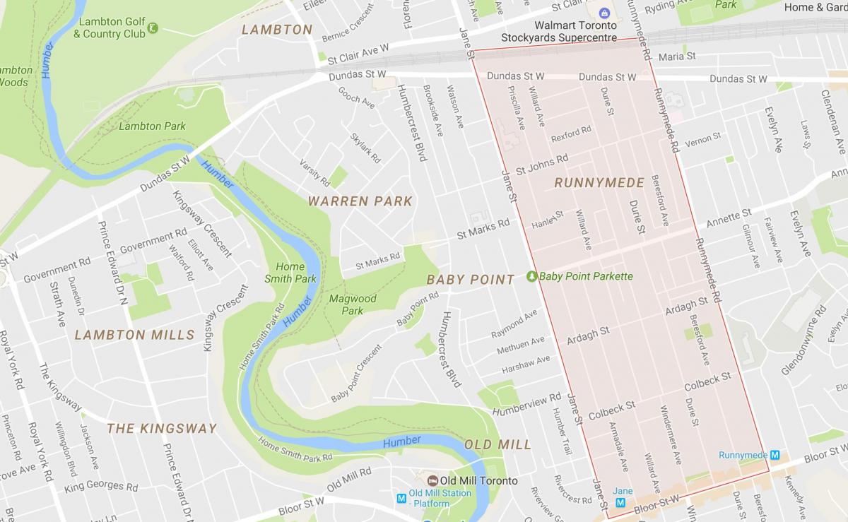 Žemėlapis Runnymede kaimynystės Toronto