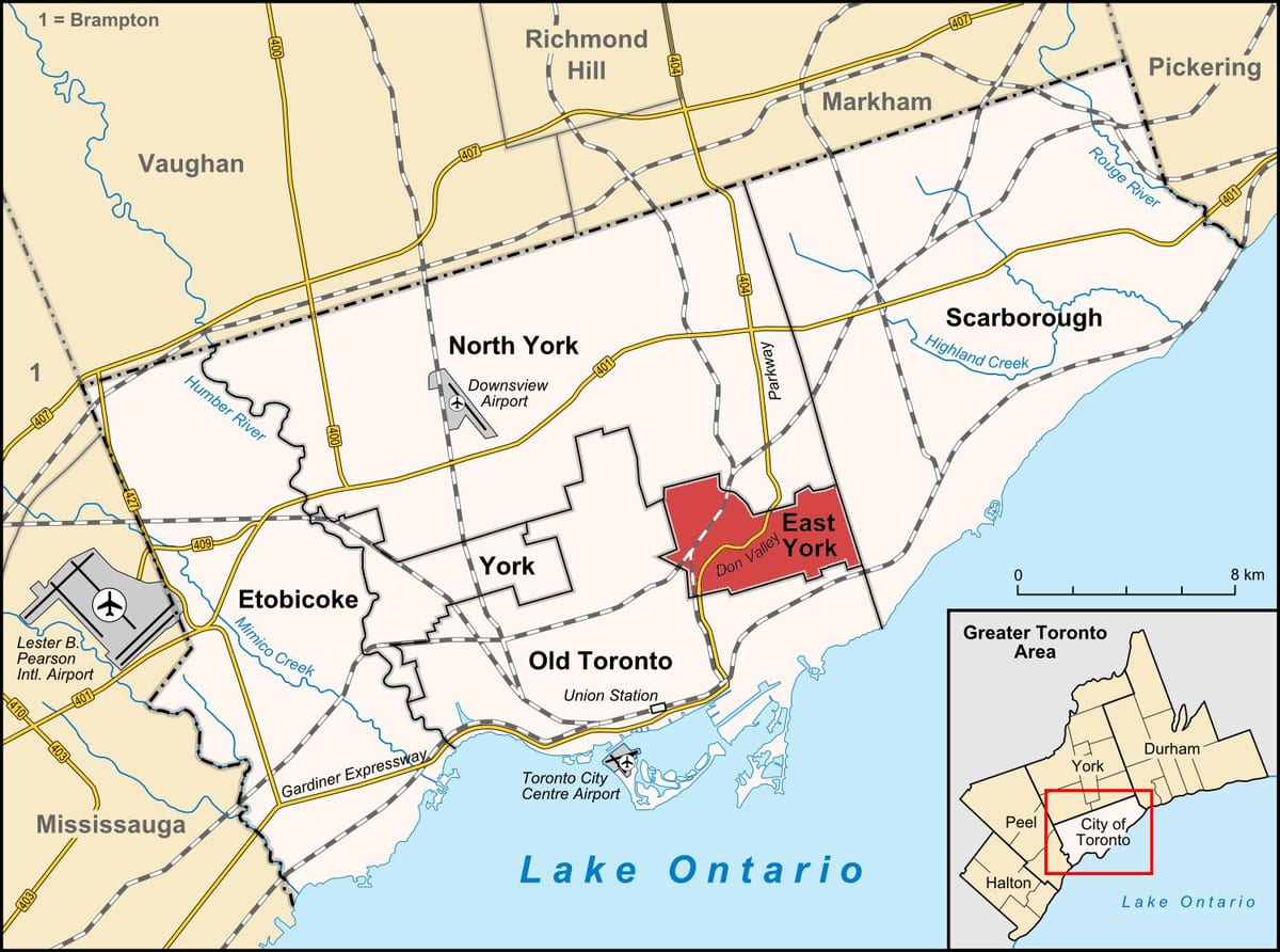 Žemėlapis Rytų York Toronto