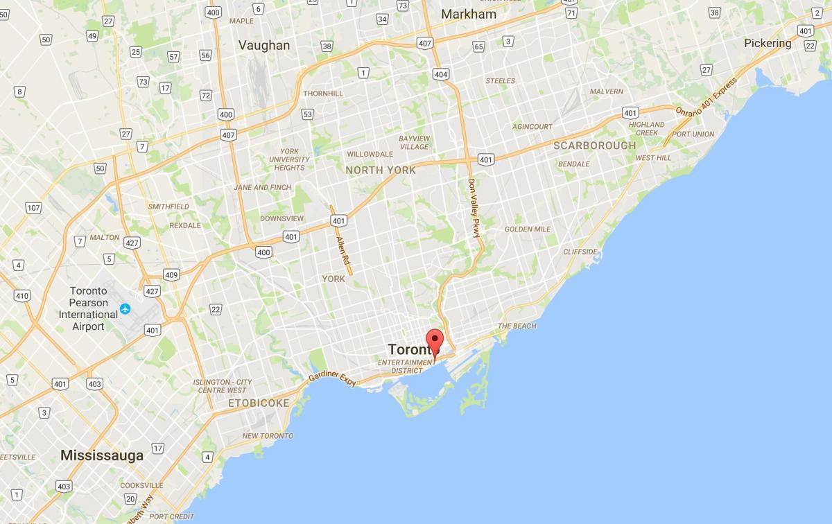 Žemėlapis Rytų Bayfront rajono Toronto