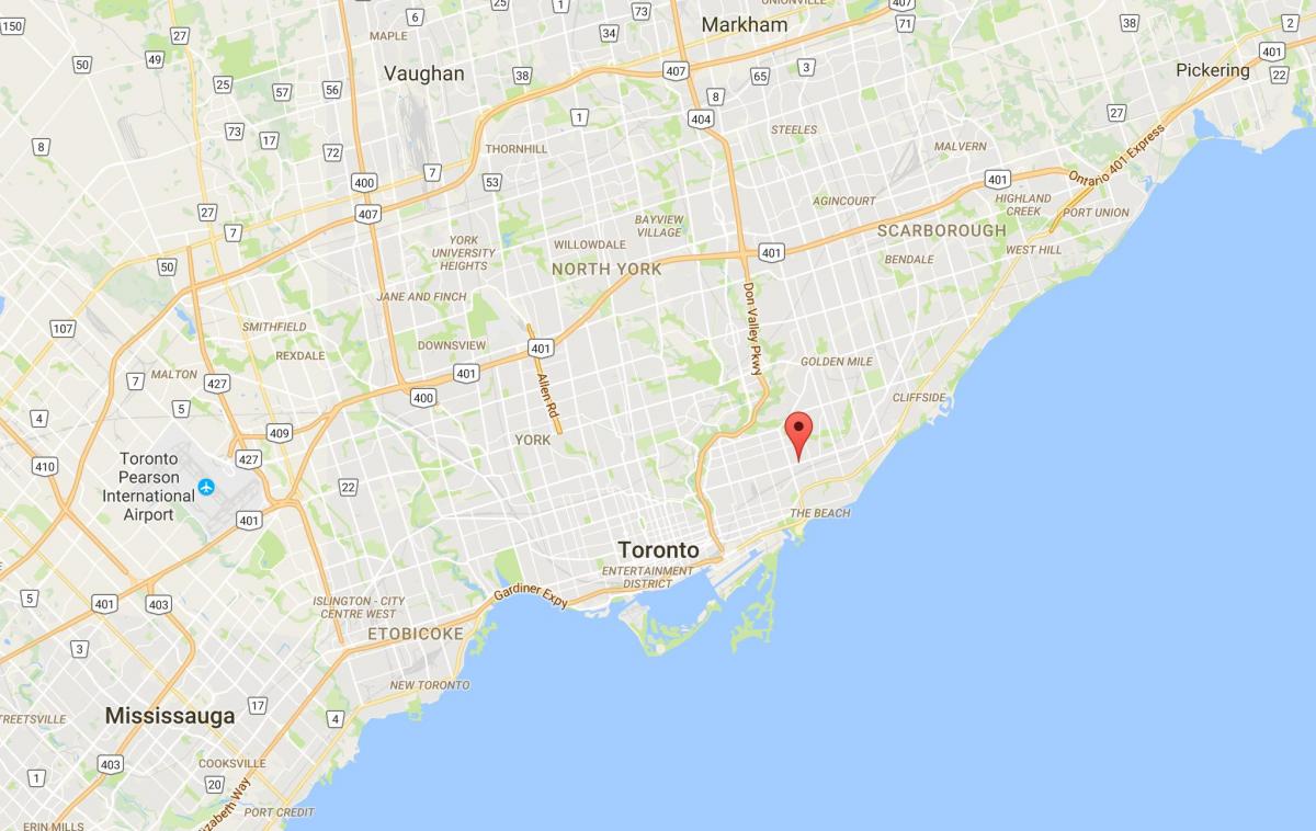 Žemėlapis Rytų Danforth rajono Toronto