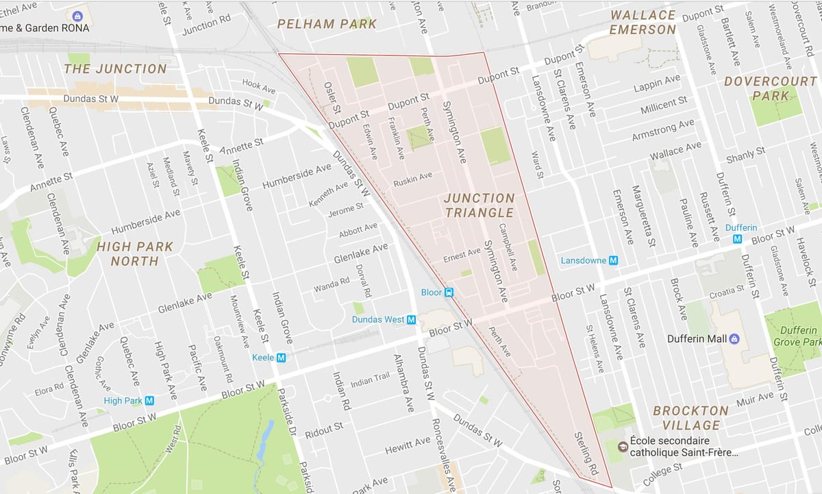 Žemėlapis Sankryžos Trikampis kaimynystėje Toronto