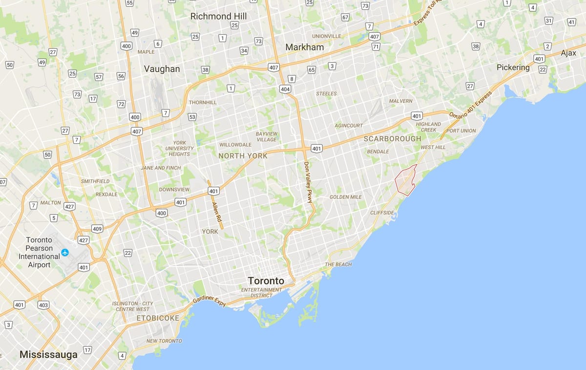 Žemėlapis Scarborough Kaimas rajono Toronto