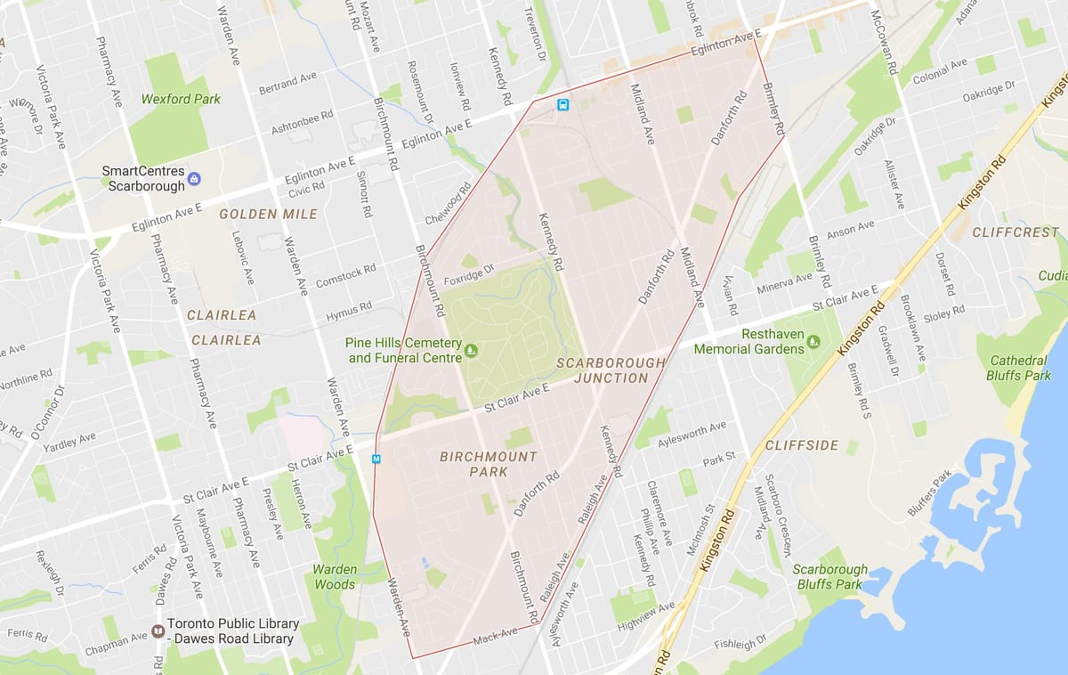 Žemėlapis Scarborough Sankryžos kaimynystės Toronto