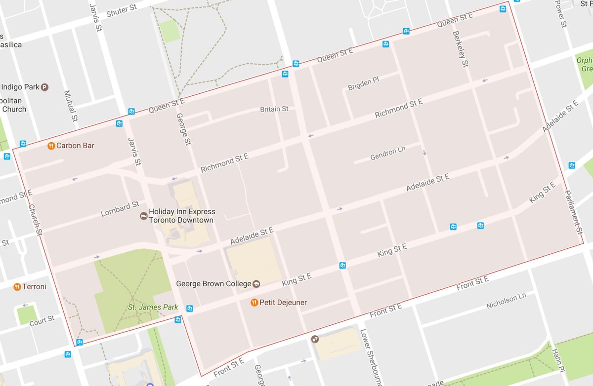 Žemėlapis senamiesčio kaimynystės Toronto