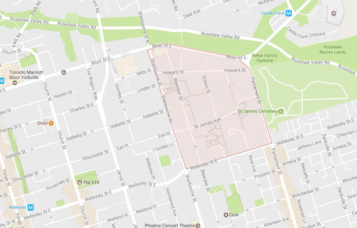 Žemėlapis Sent Džeimsas Miesto kaimynystės Toronto