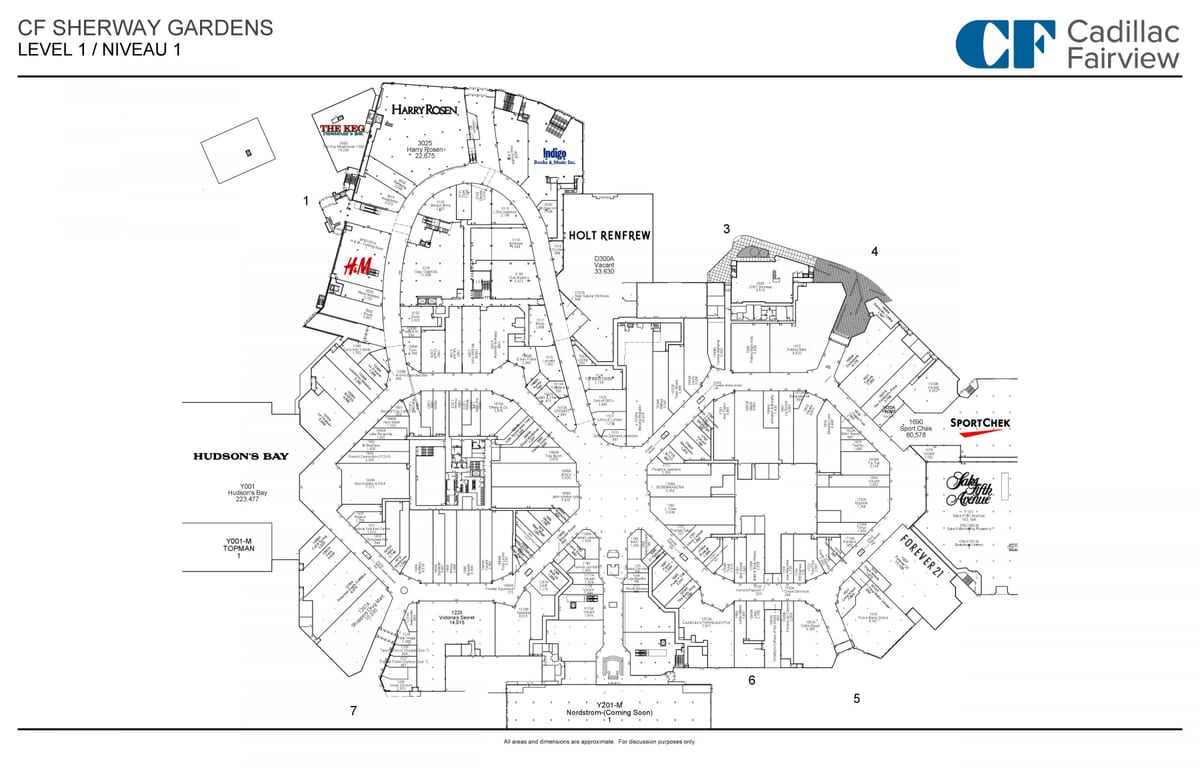 Žemėlapis Sherway Gardens, level 1