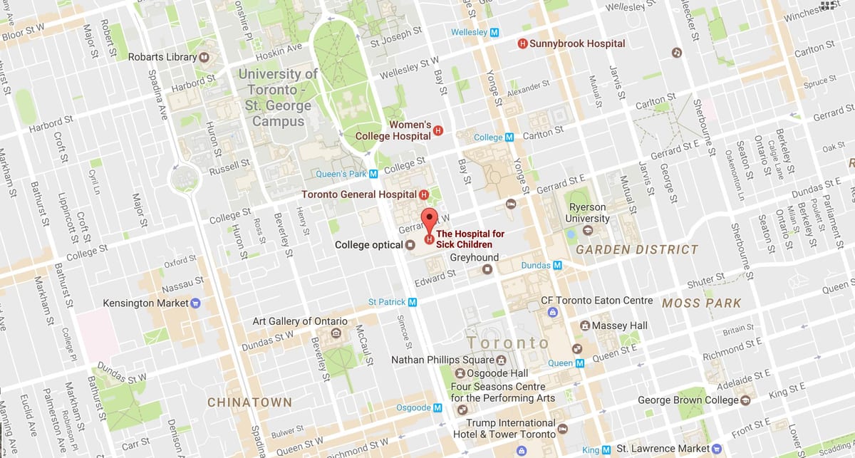 Žemėlapis Sickkids Toronto