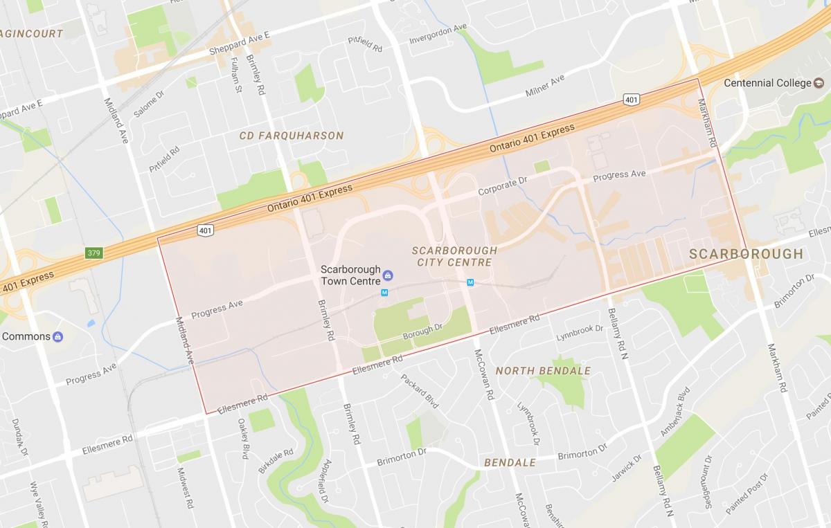 Žemėlapis Skarboras Miesto Centro kaimynystės Toronto