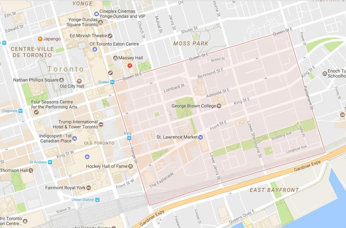 Žemėlapis St. Lawrence kaimynystės Toronto