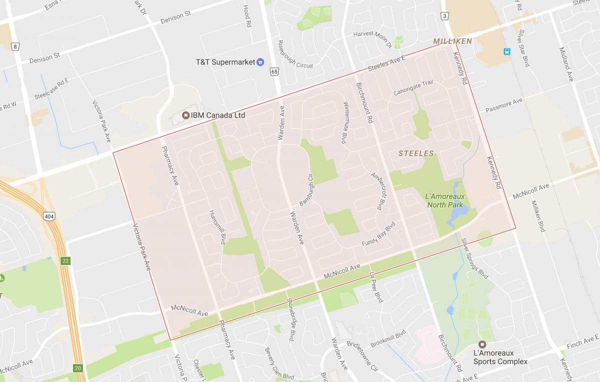 Žemėlapis Steeles kaimynystės Toronto