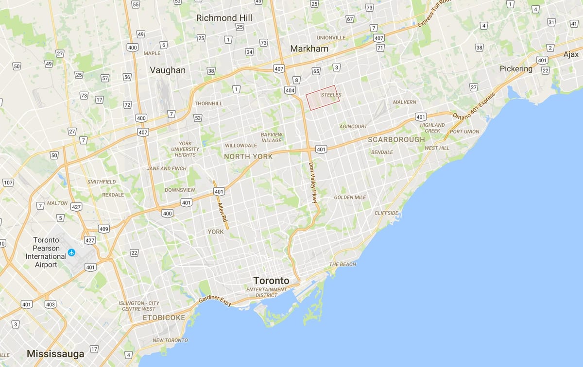 Žemėlapis Steeles rajono Toronto