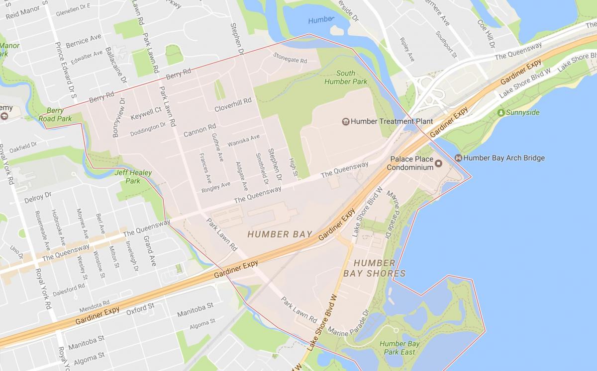Žemėlapis Stonegate-Queensway kaimynystės kaimynystės Toronto