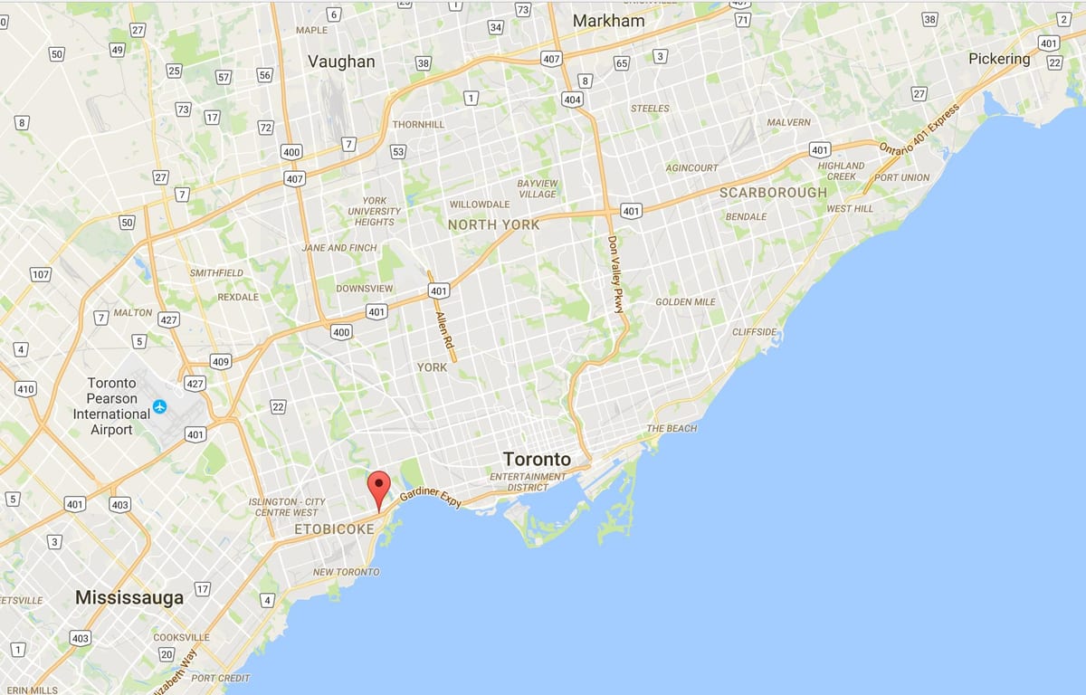 Žemėlapis Stonegate-Queensway rajono Toronto