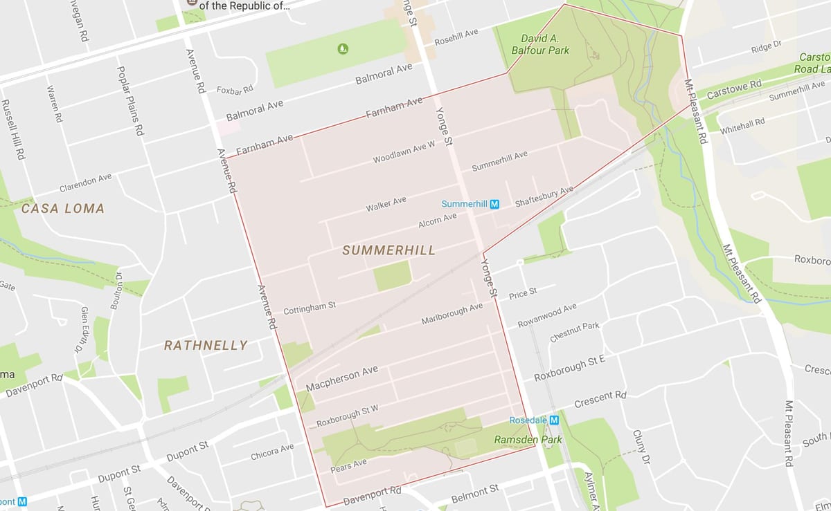 Žemėlapis Summerhill kaimynystės Toronto