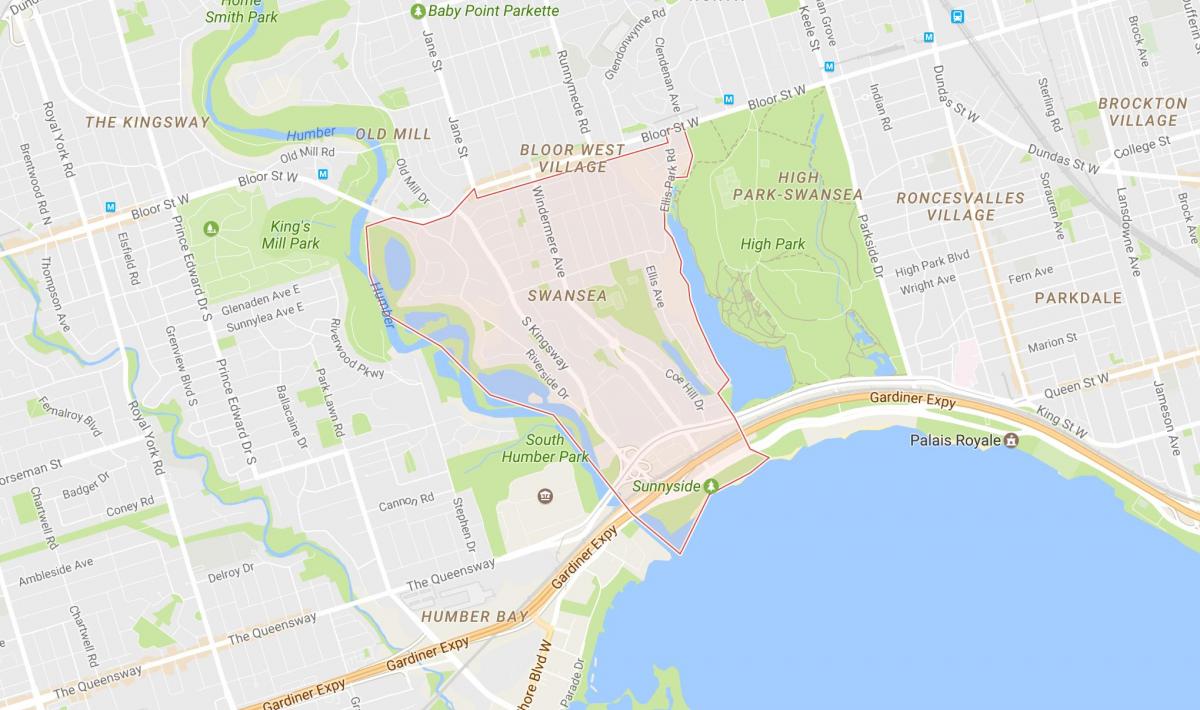 Žemėlapis Swansea kaimynystės Toronto