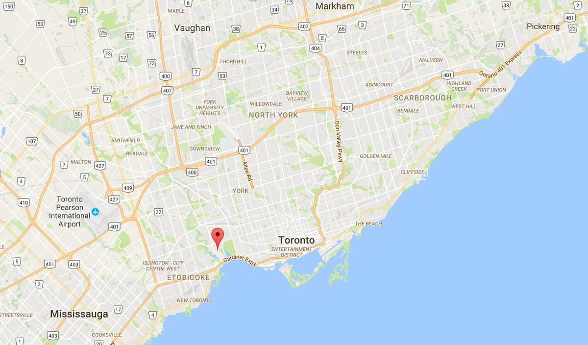 Žemėlapis Swansea rajone Toronto