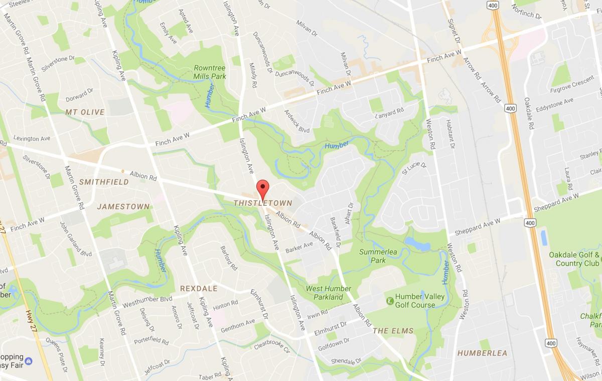 Žemėlapis Thistletownneighbourhood kaimynystės Toronto