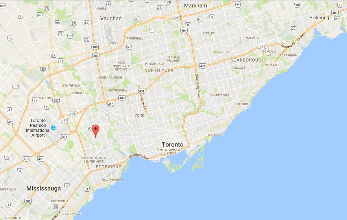 Žemėlapis Thorncrest Kaimas rajono Toronto