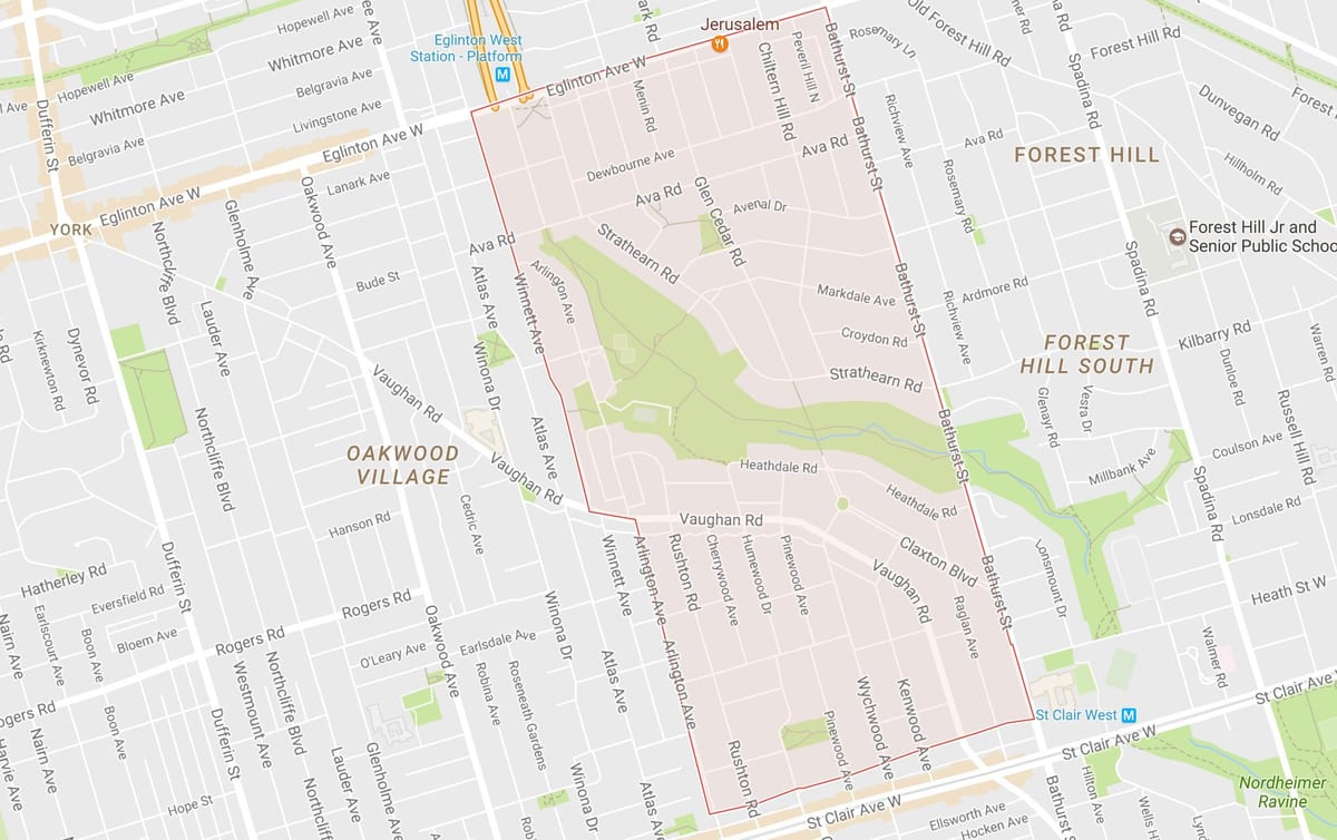 Žemėlapis Tichester kaimynystės Toronto