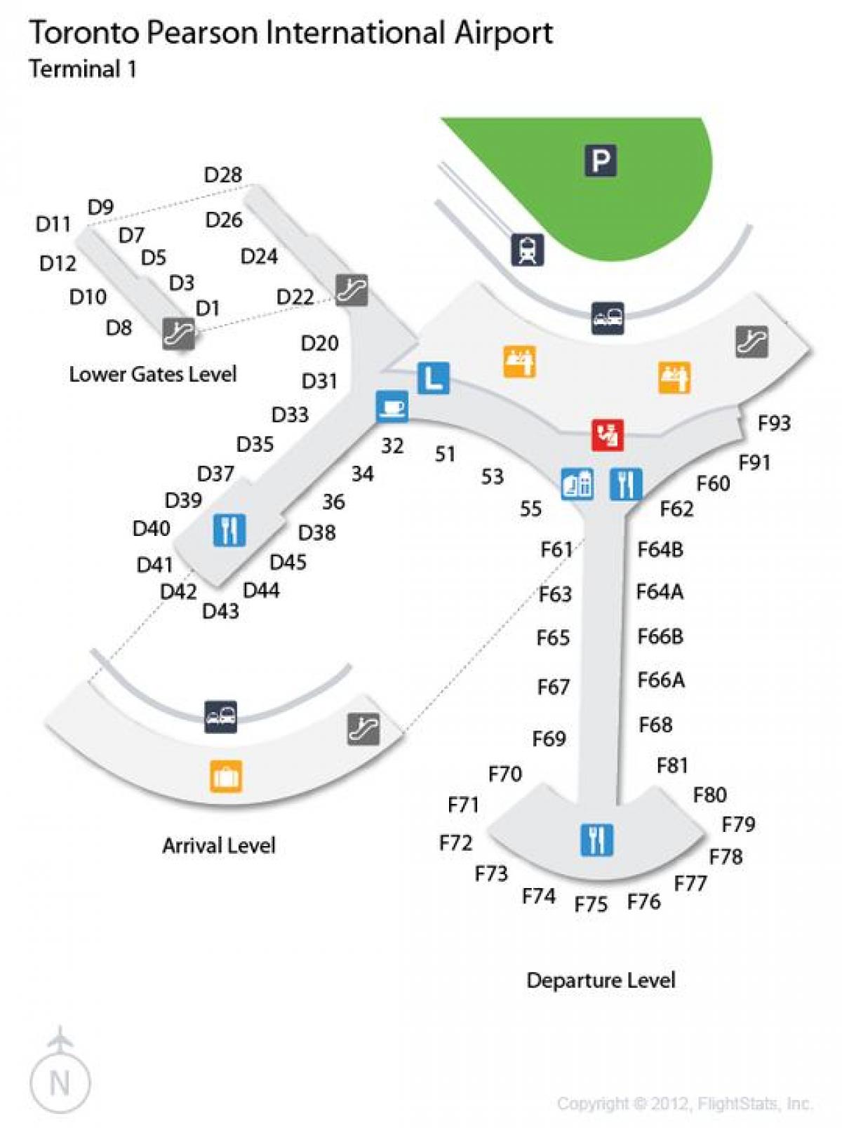 Žemėlapis Torontas Pearson oro uosto atvykimo ir išvykimo lygis