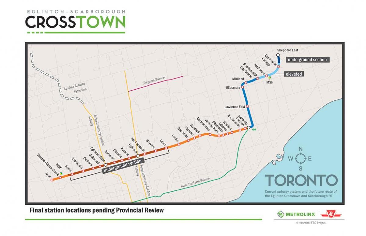 Žemėlapis Toronto metro linija, 5 Eglinton