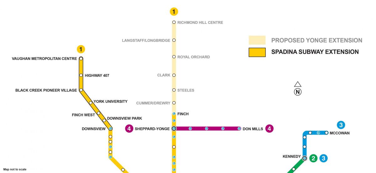 Žemėlapis metro Toronto pratęsimo