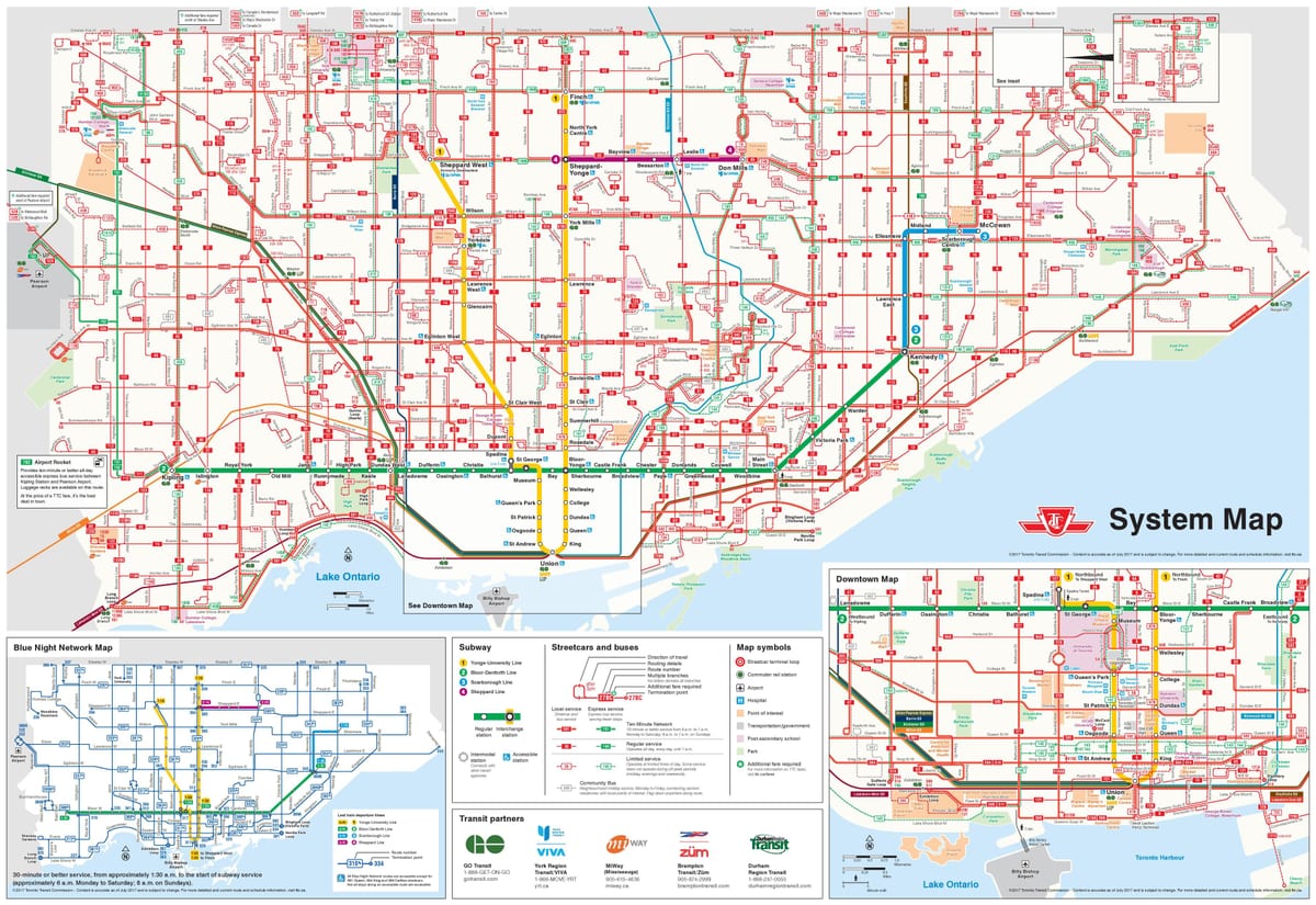 Žemėlapis Toronto autobusų