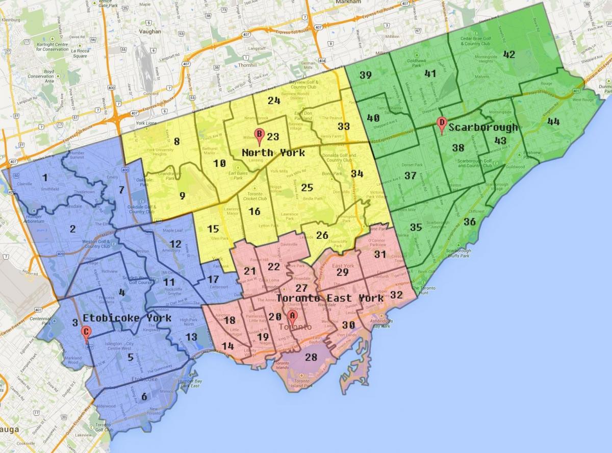 Žemėlapis Toronto Miesto Ribos