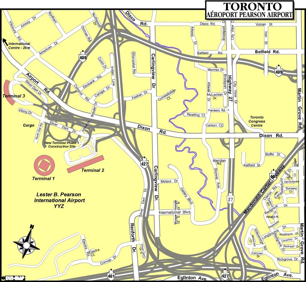 Žemėlapis Toronto oro uostai