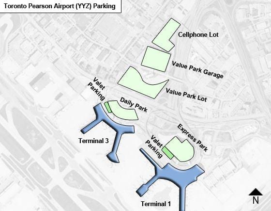 Žemėlapis Toronto oro uoste Pearson automobilių stovėjimo aikštelė