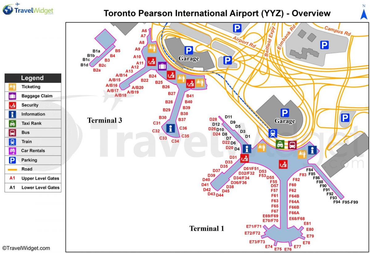 Žemėlapis Toronto Pearson tarptautinis oro uostas